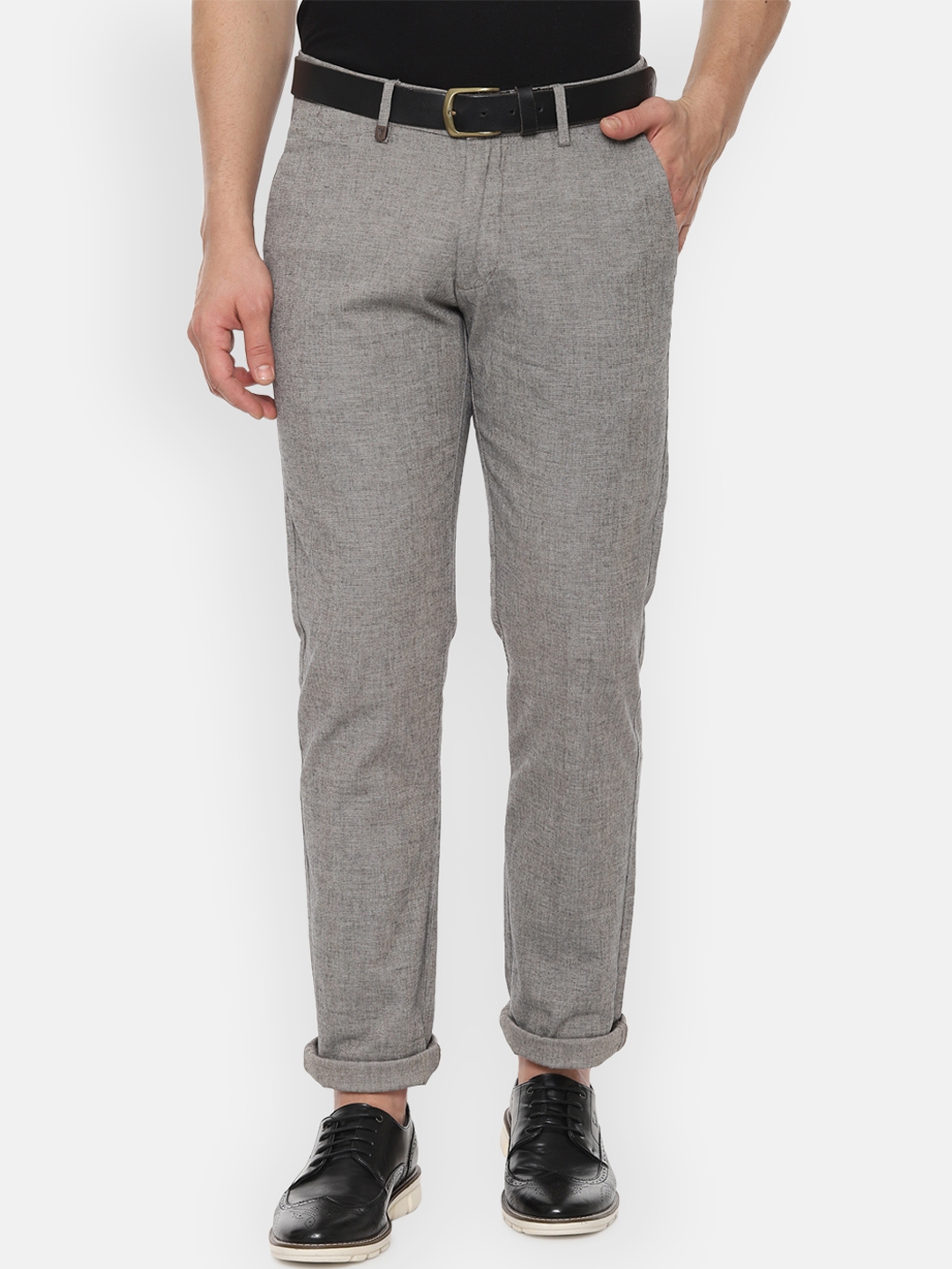Buy Van Heusen Men Grey Slim Fit Self Design Regular Trousers ...