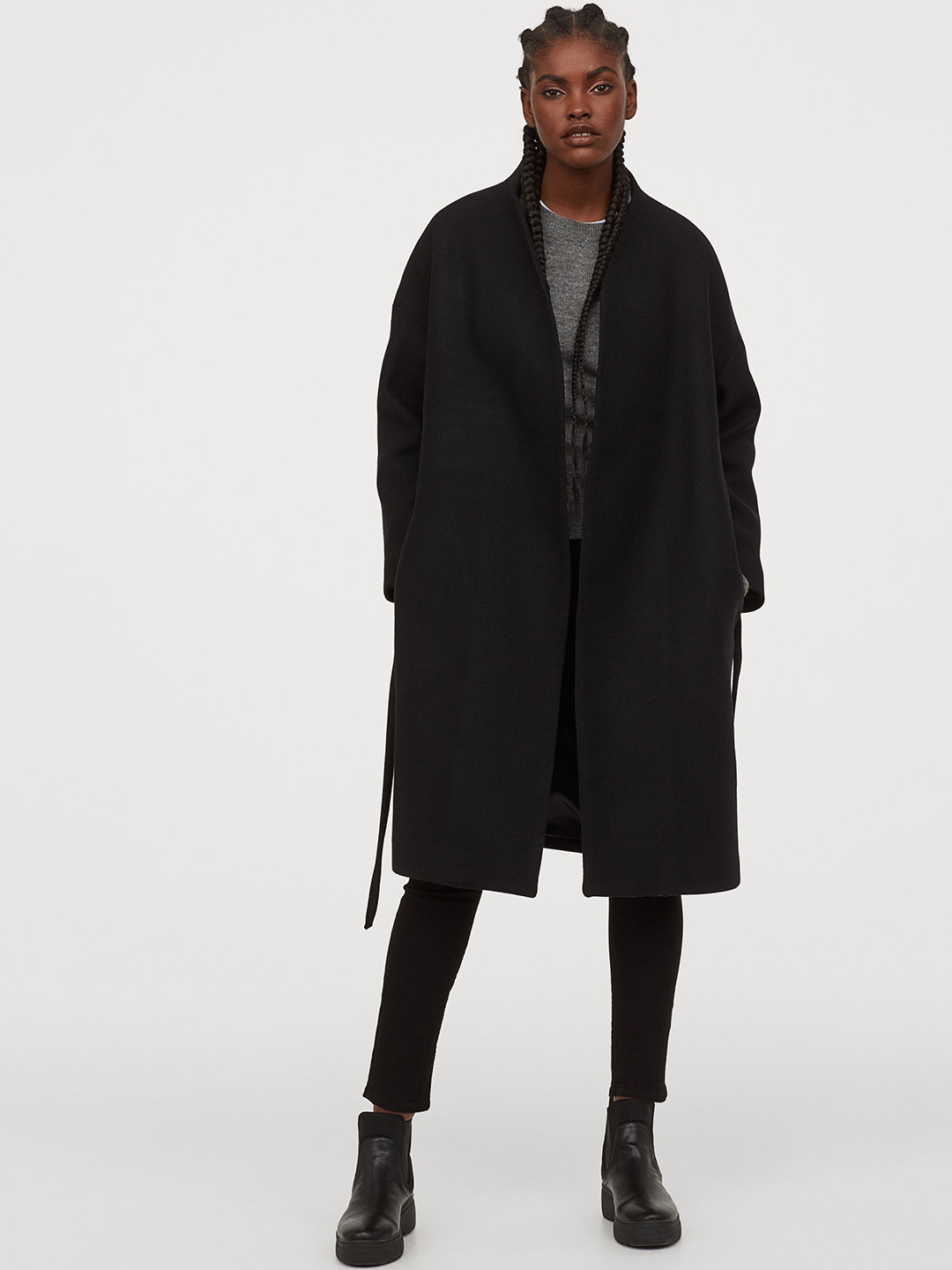 Buy H&M Women Black Solid Wool Blend Coat Coats for Women 11082206