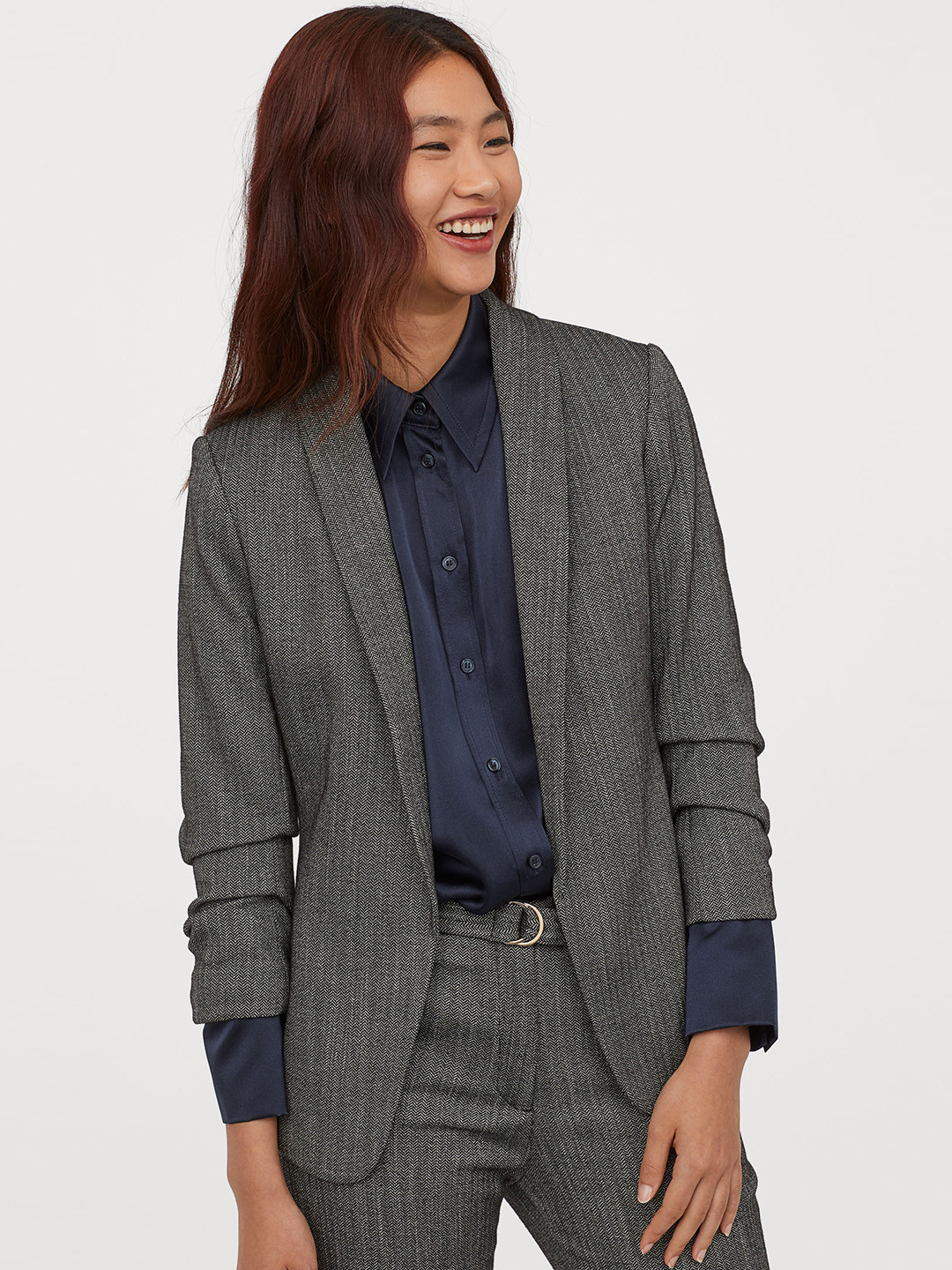 Buy H&M Women Grey Shawl Collar Jacket Blazers for Women 11082080