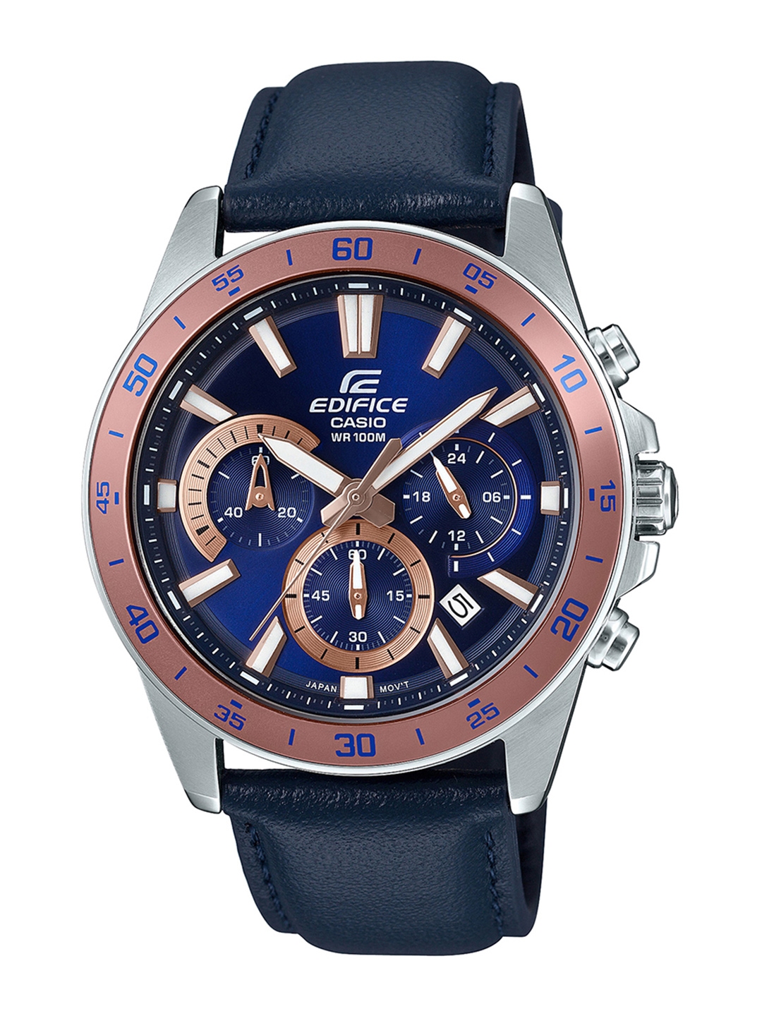 casio edifice blue leather strap watch