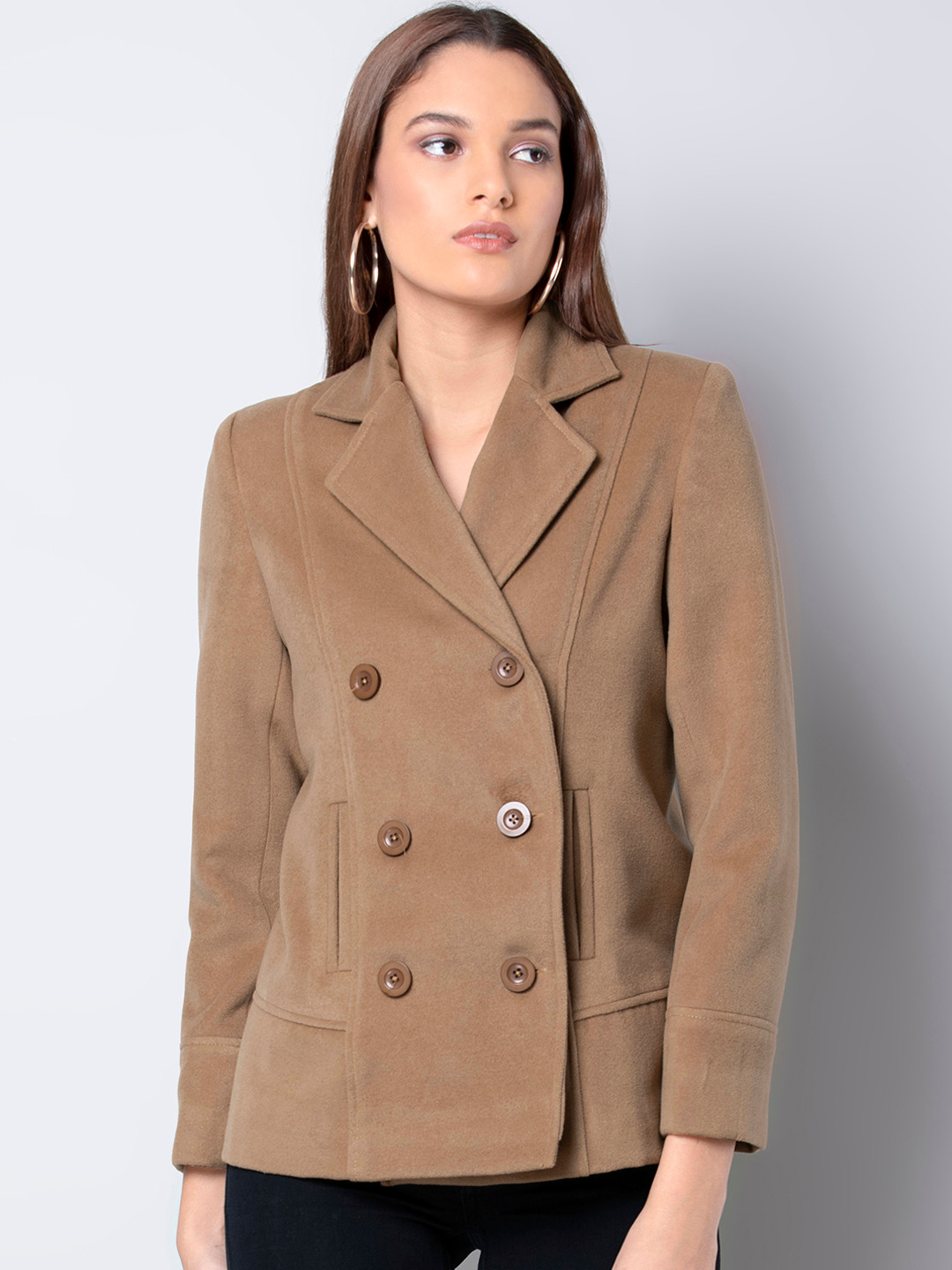 Buy FabAlley Women Beige Solid Pea Coat Coats for Women 11093800 Myntra