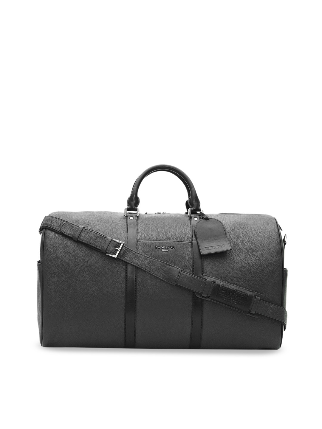 Buy Da Milano Unisex Black Solid Leather Large Duffel Bag Duffel Bag