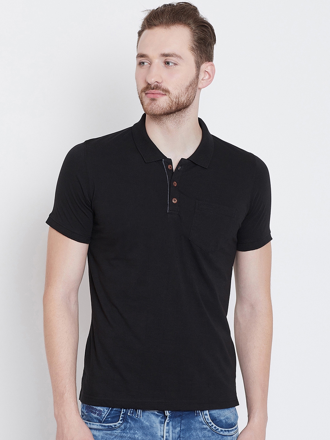 Buy Adobe Men Black Solid Polo Collar T Shirt - Tshirts for Men ...
