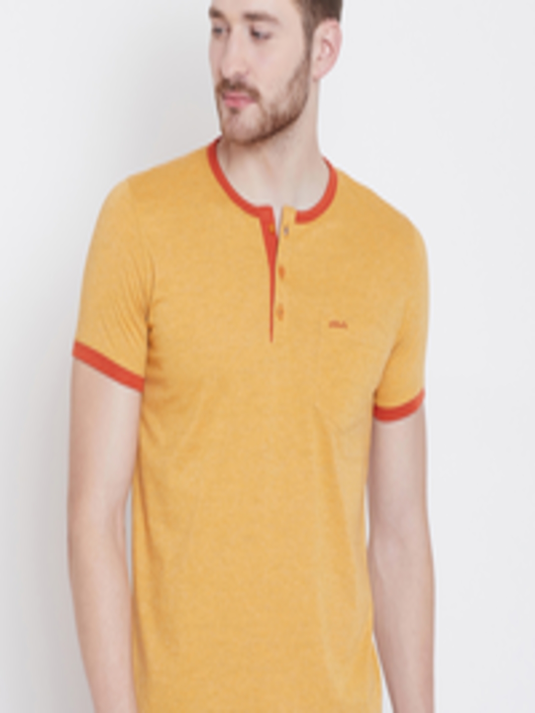 Buy Adobe Men Mustard Yellow Solid Henley Neck T Shirt - Tshirts for ...