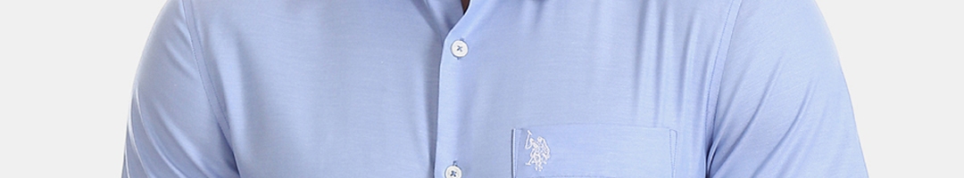 Buy U.S. Polo Assn. Tailored Men Blue Regular Fit Solid Formal Shirt ...