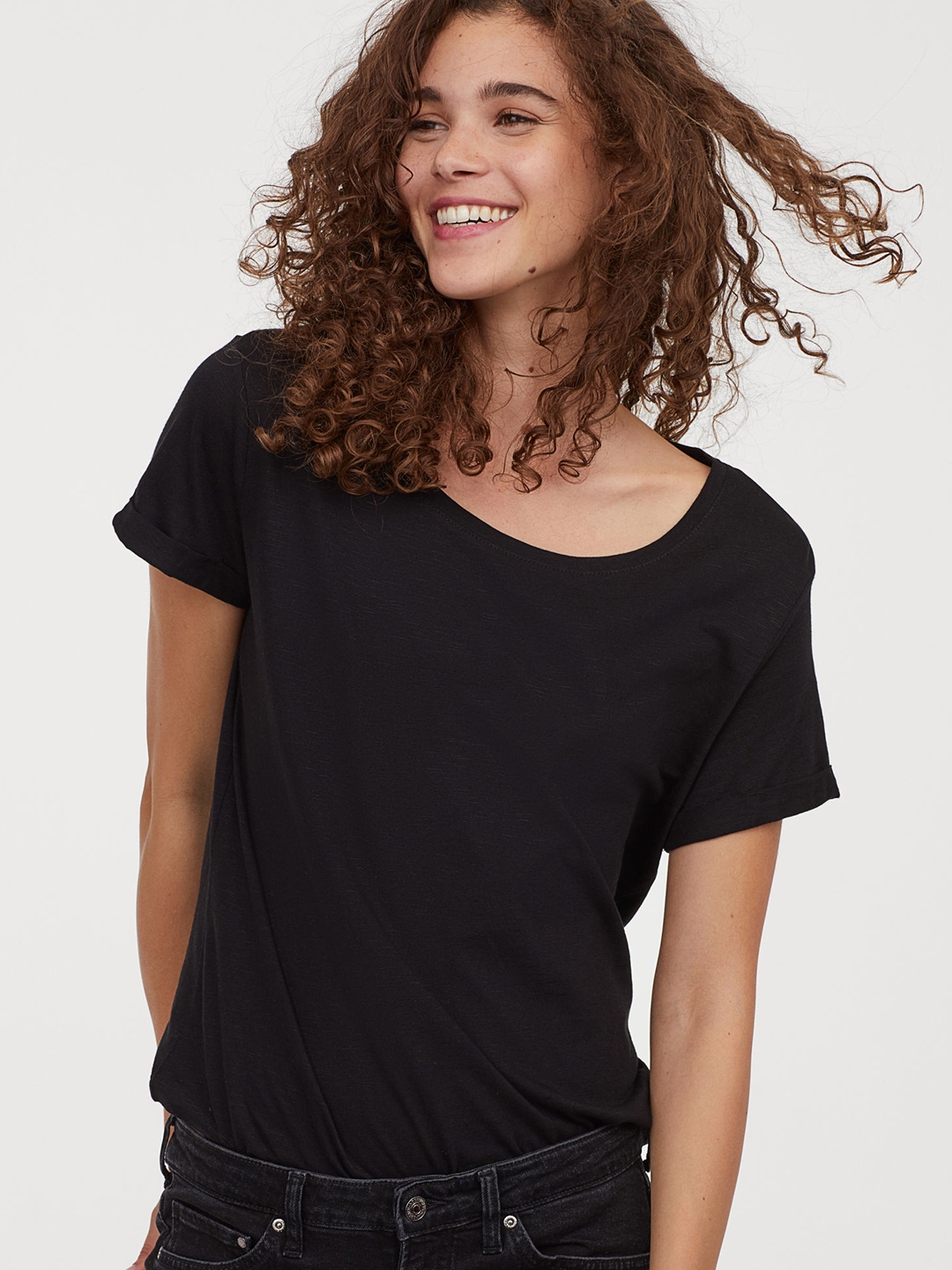 Buy H&M Black Slub Jersey T Shirt - Lounge Tshirts for Women 10911642 ...