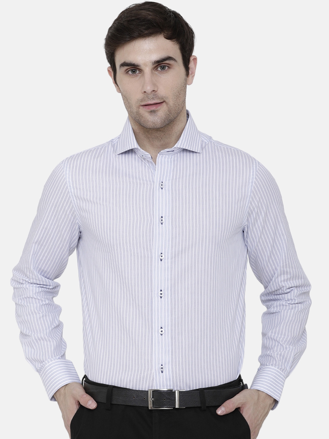 Buy Double Two Men Blue Slim Fit Striped Formal Shirt - Shirts for Men ...