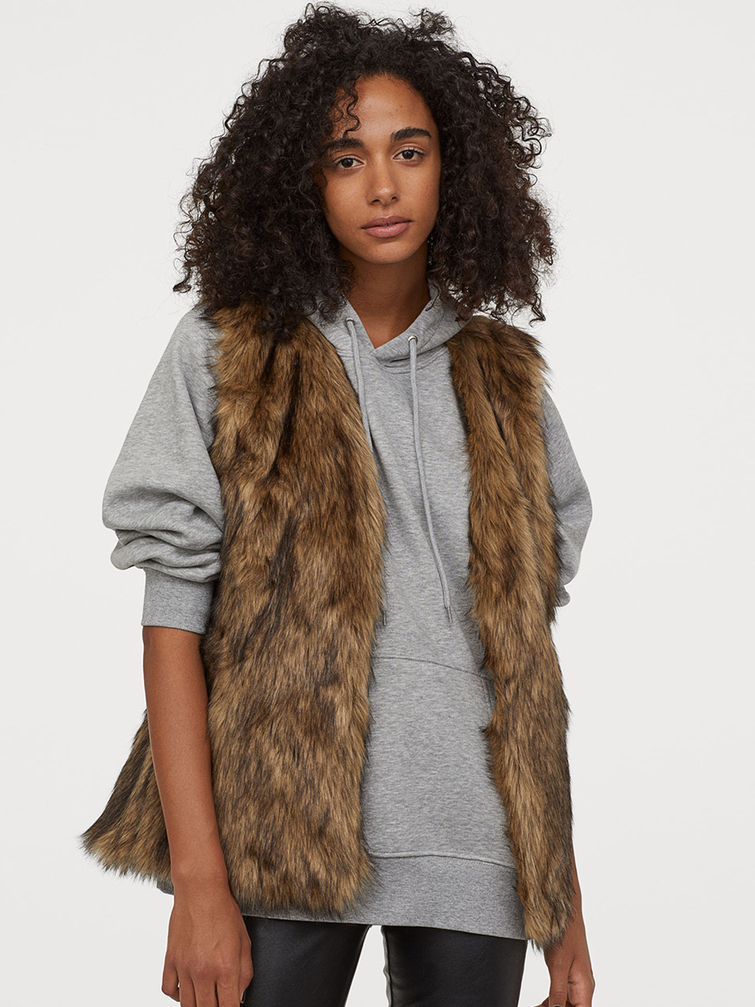 Buy H&M Brown Faux Fur Gilet Jackets for Women 10912268 Myntra