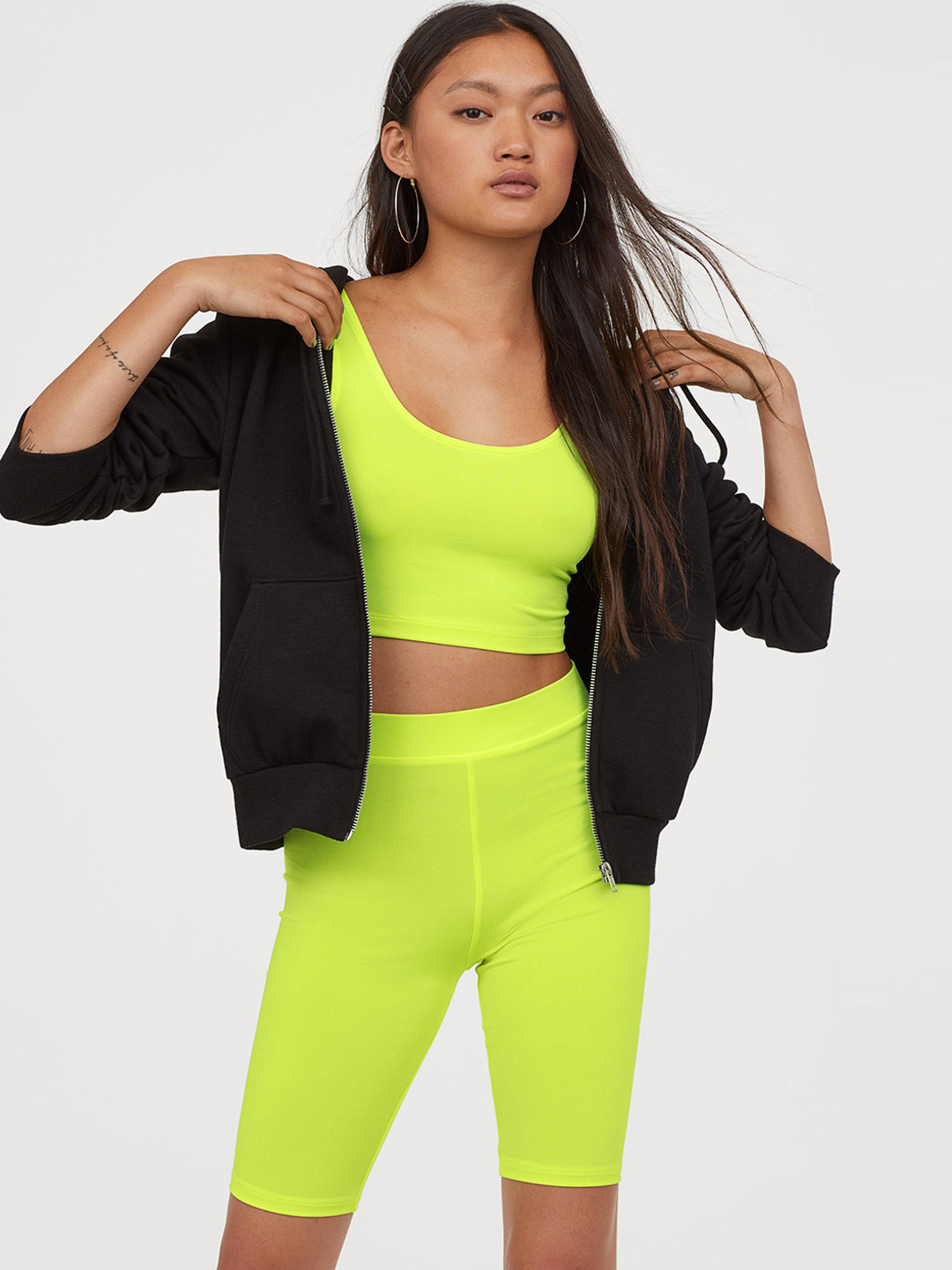 Buy H&M Women Florescent Green Solid Cycling Shorts Shorts for Women