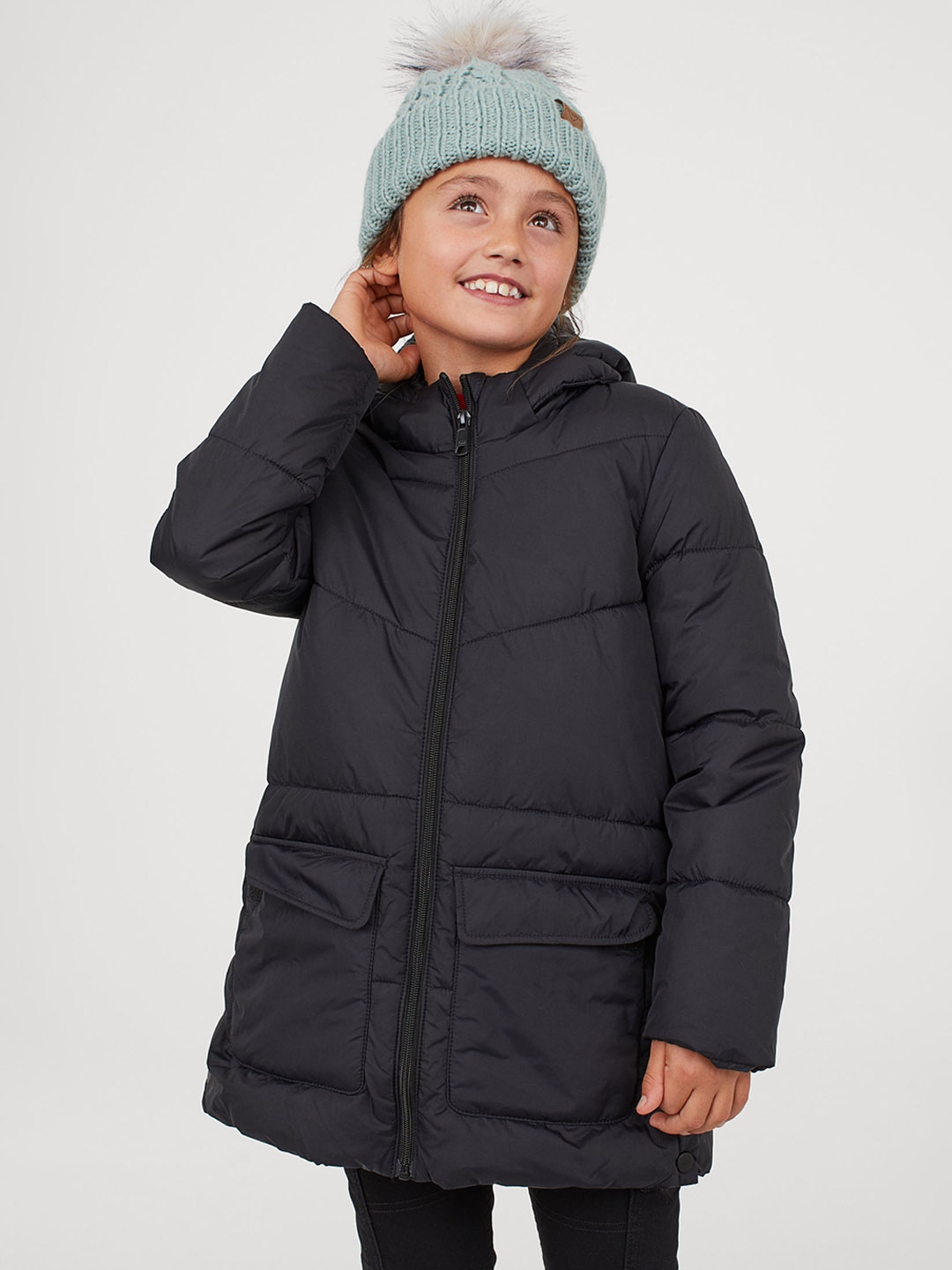 h and m black padded jacket