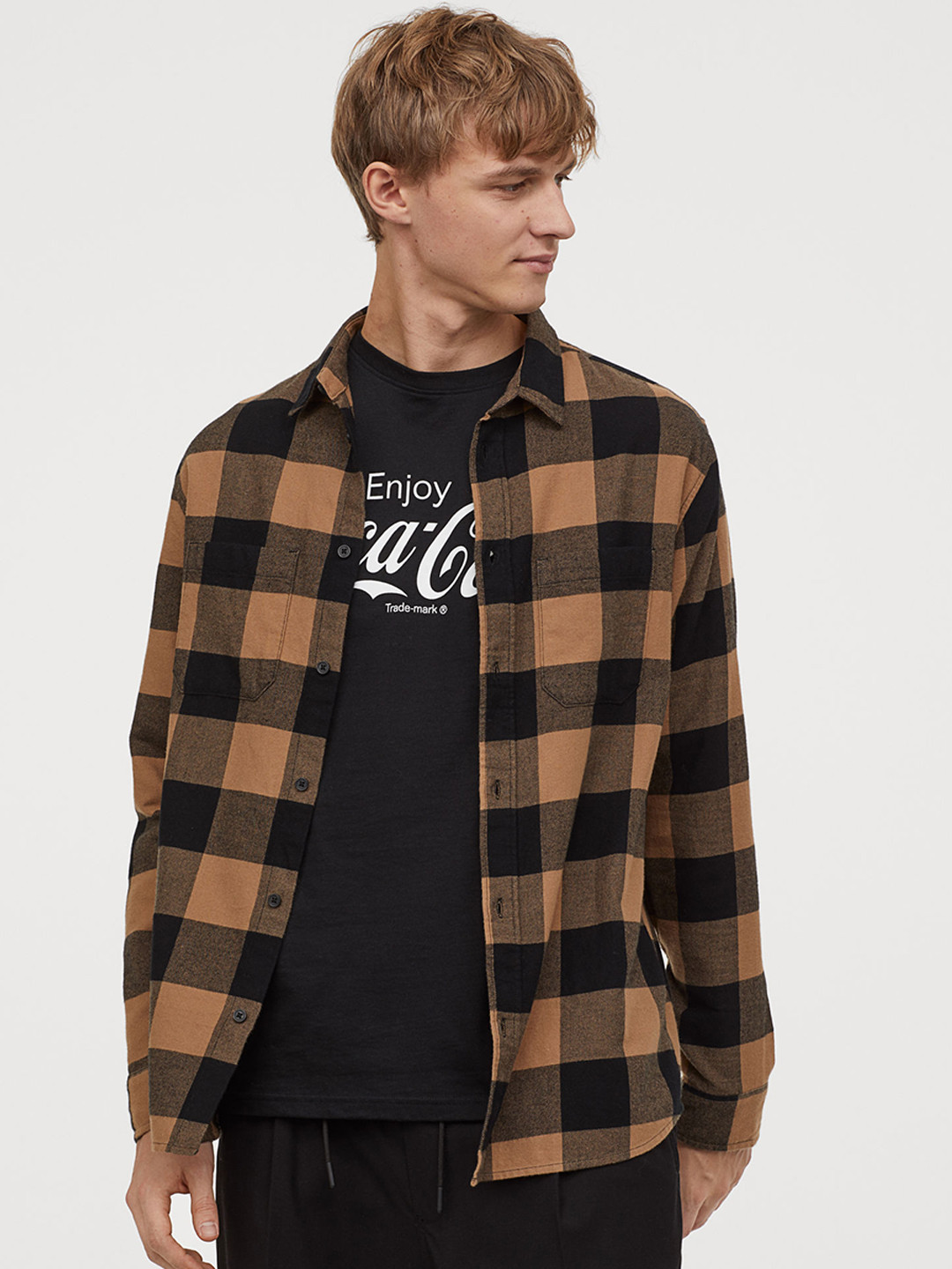 Buy H&M Men Beige & Black Cotton Flannel Shirt Shirts for Men