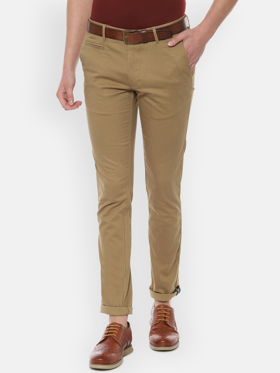 Buy V Dot Men Khaki Slim Fit Checked Chinos - Trousers for Men 10922634 ...