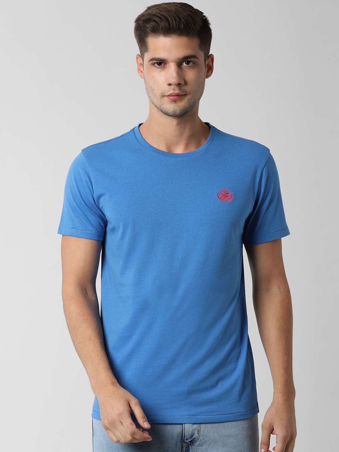 Buy Peter England Casuals Men Blue Solid Round Neck Slim Fit T Shirt
