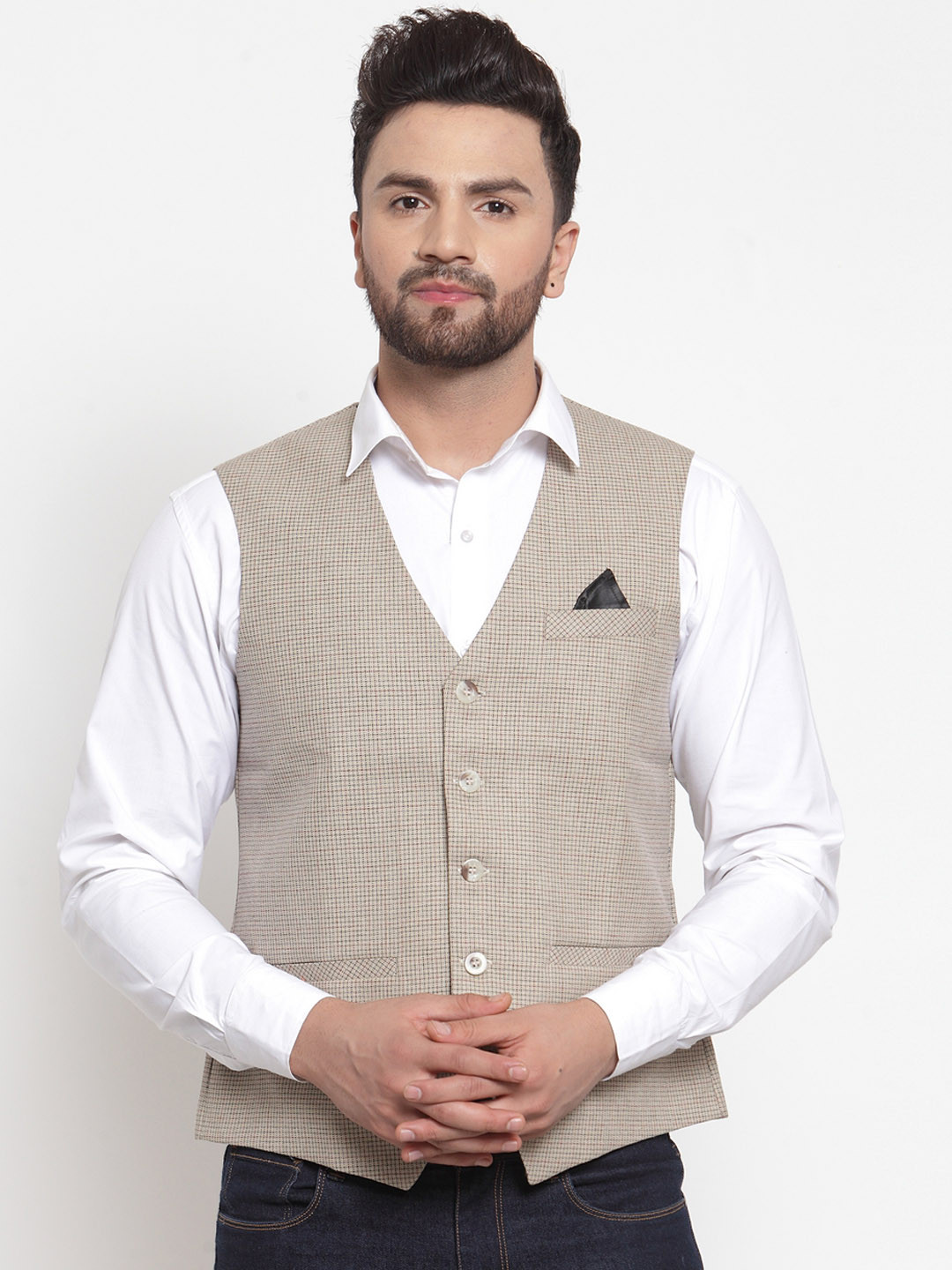Buy NEUDIS Men Beige Checked Waistcoat Waistcoat for Men 10922556