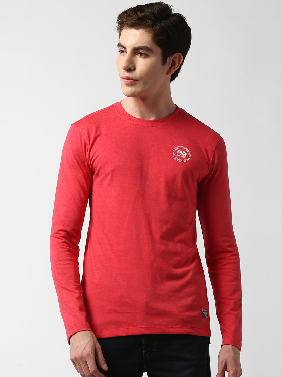 Buy Peter England Casuals Men Red Printed Round Neck Slim Fit T Shirt