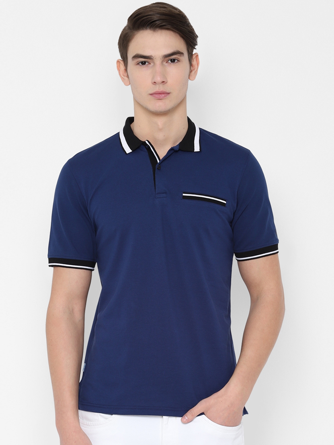 Buy Allen Solly Men Navy Blue Solid Polo Collar T Shirt - Tshirts for ...