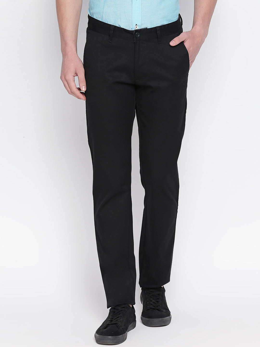 Buy GIORDANO Men Black Smart Slim Fit Solid Regular Trousers - Trousers ...