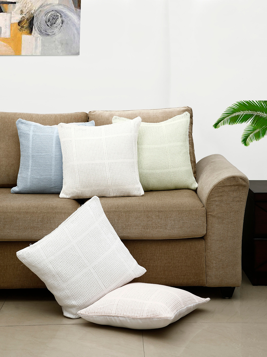 Buy HOSTA HOMES Set Of 5 Self Design Square Cushion Covers Cushion