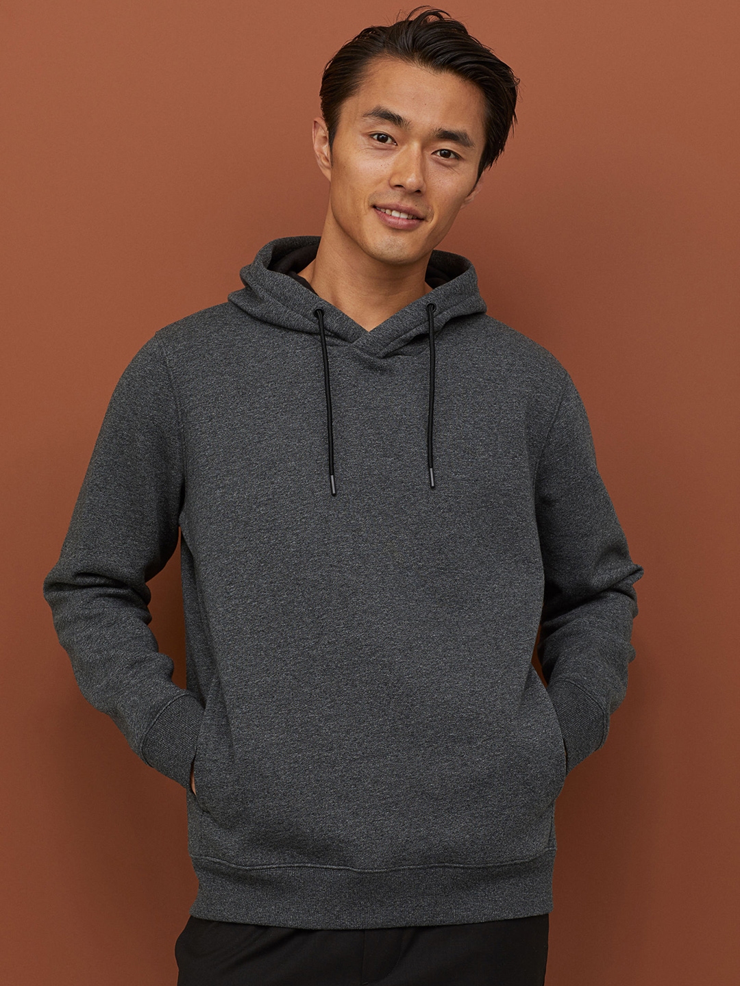 Buy H&M Men Grey Solid Hooded Sweatshirt - Sweatshirts for Men 10929368 | Myntra