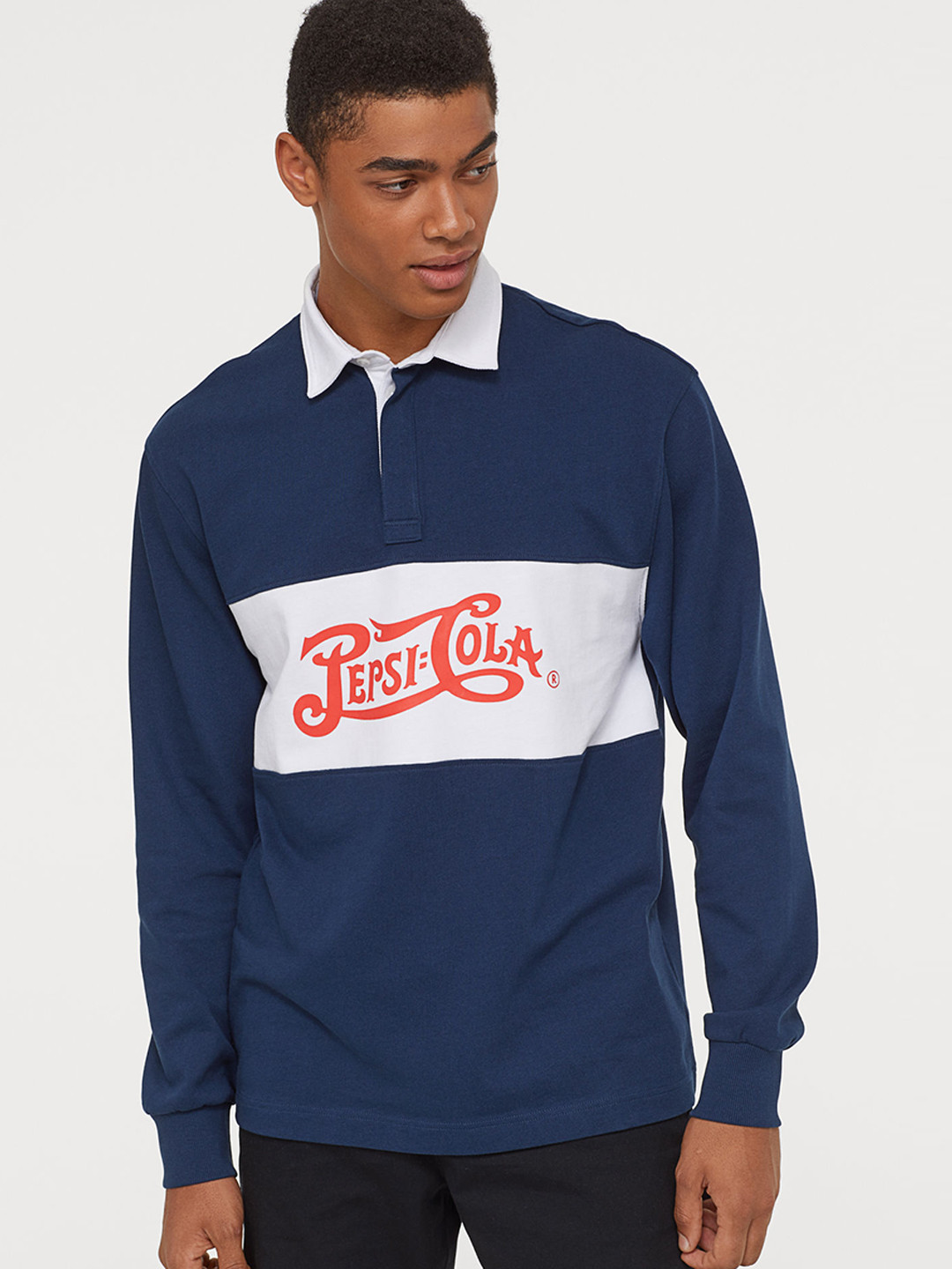 Buy H&M Men Navy Blue Printed Rugby Shirt Sweatshirts for Men