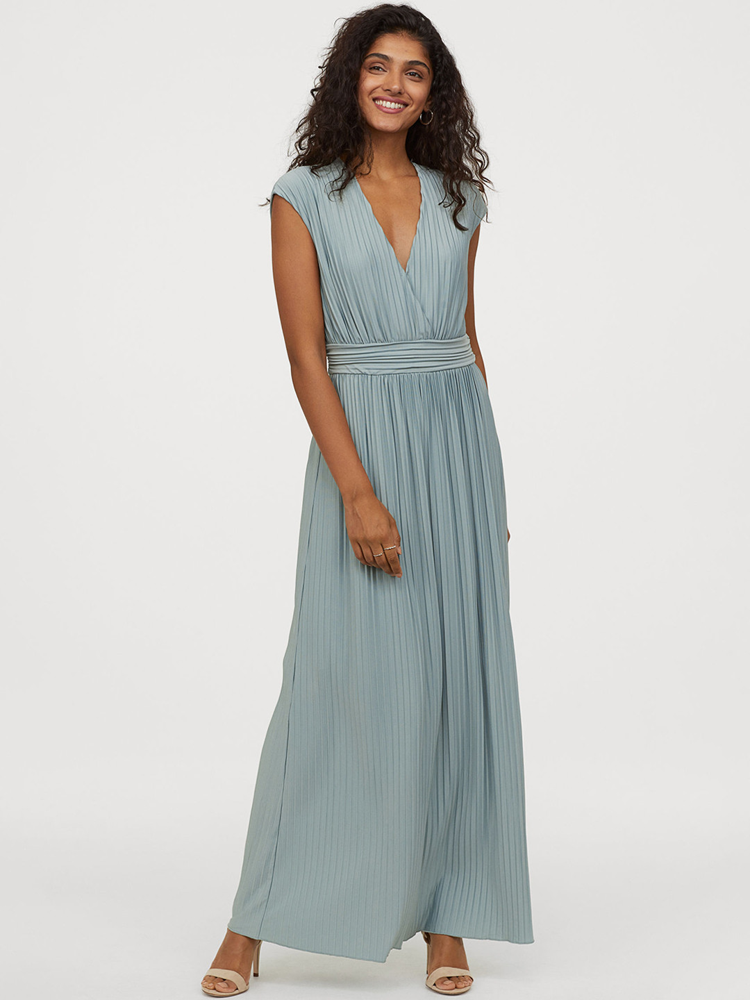 Buy H&M Women Green Pleated Long Dress Dresses for Women 10929650