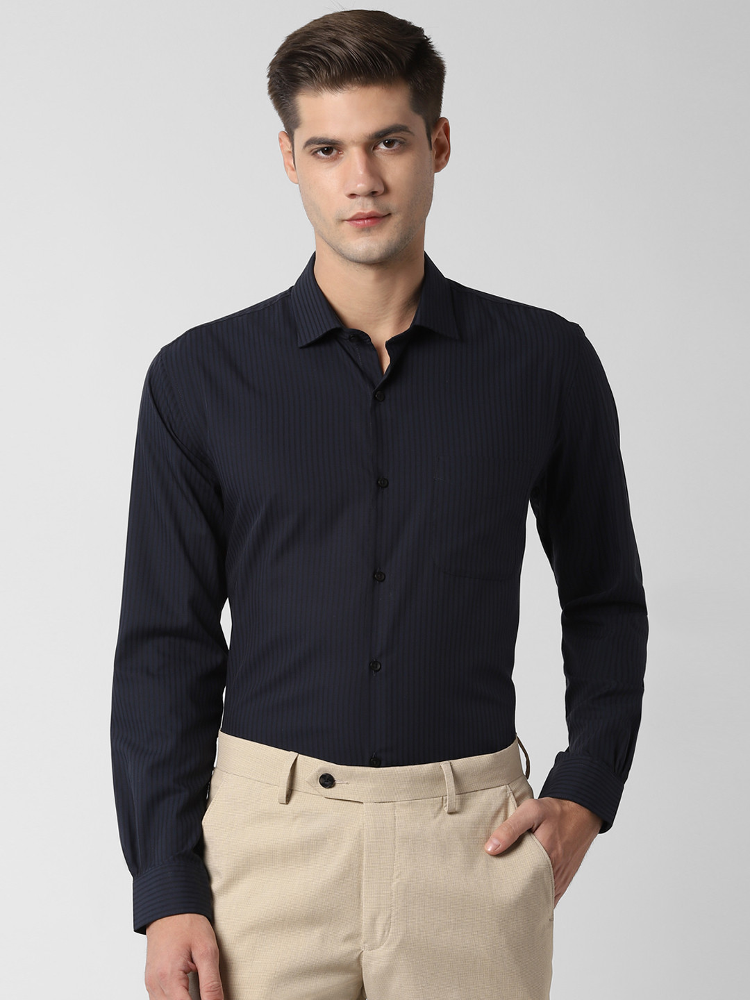 Buy Peter England Men Navy Blue & Black Slim Fit Striped Formal Shirt