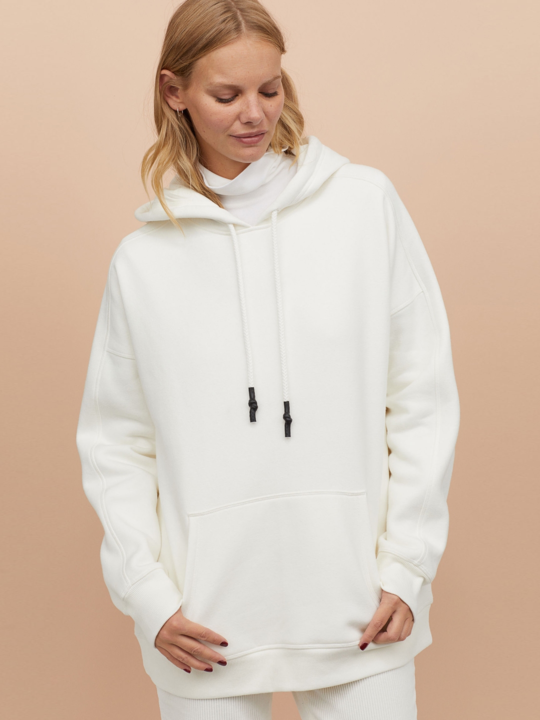 Buy H&M Women White Solid Oversized Hooded Sweatshirt - Sweatshirts for ...