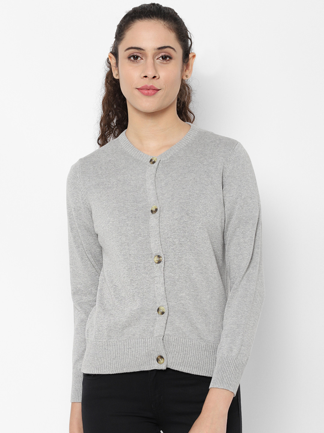 Buy Allen Solly Women Grey Solid Cardigan Sweater - Sweaters for Women 10936642 | Myntra