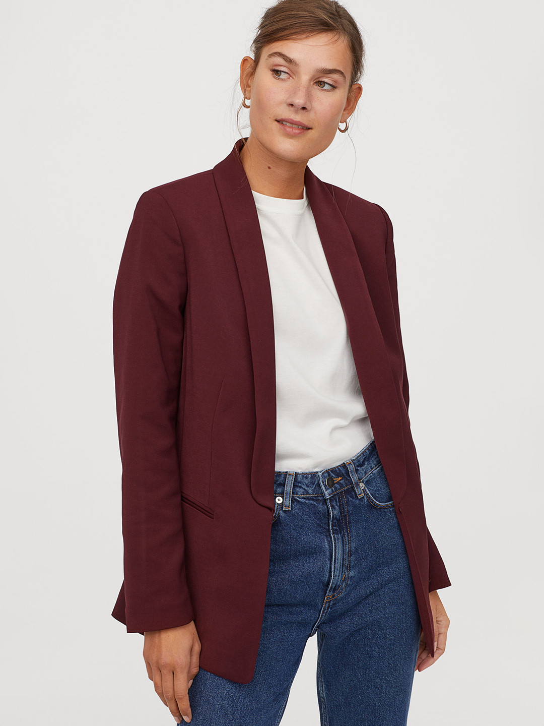 Buy H&M Women Red Solid Shawl Collared Jacket Blazers for Women