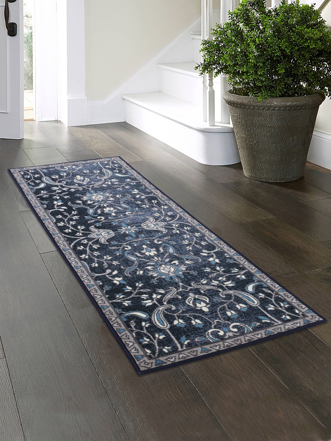 Buy RUGSMITH Navy Blue & Grey Printed Anti Skid Floor Runner Runners