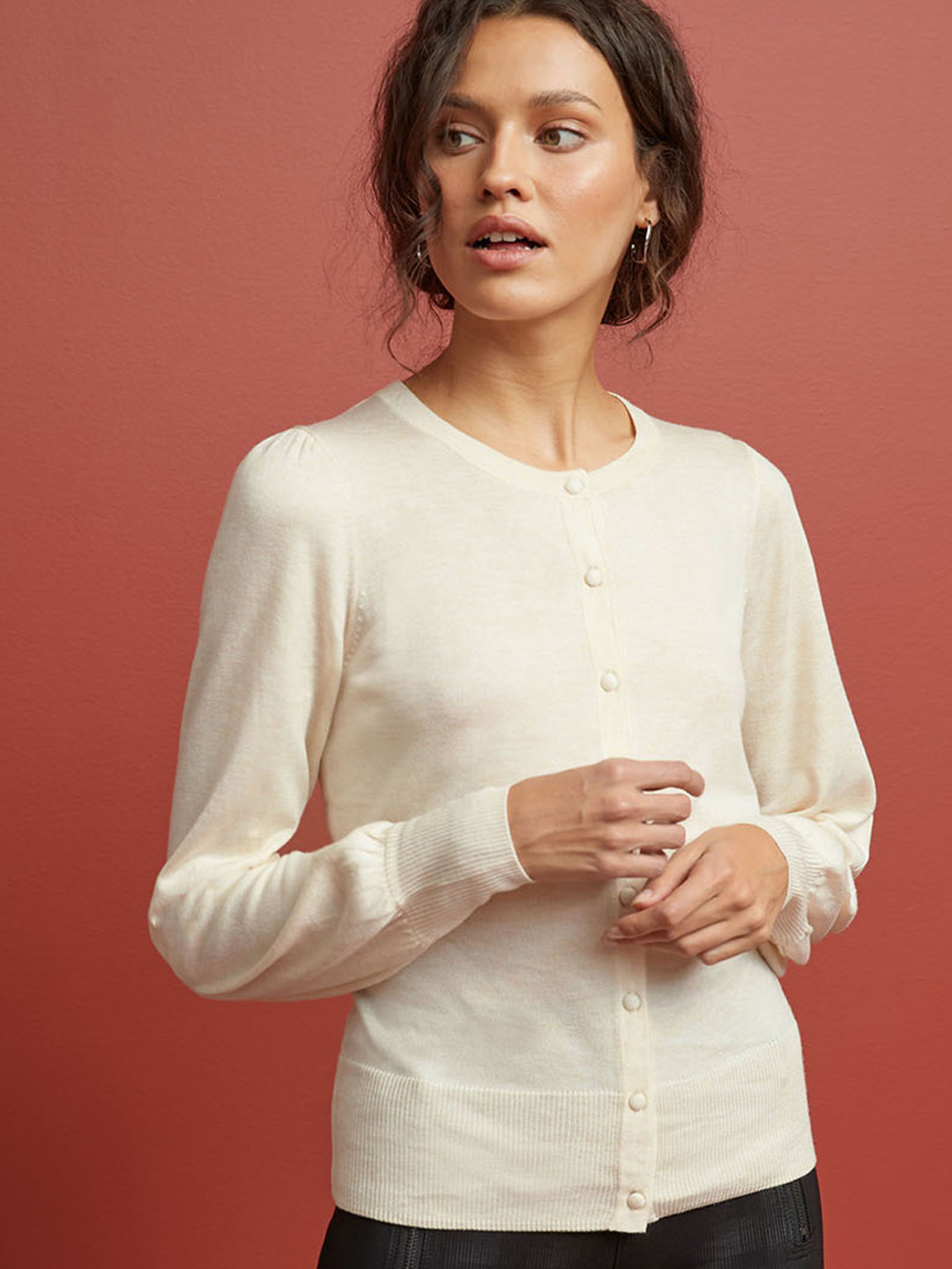 Buy Next Women Cream Coloured Solid Cardigan Sweater Sweaters for