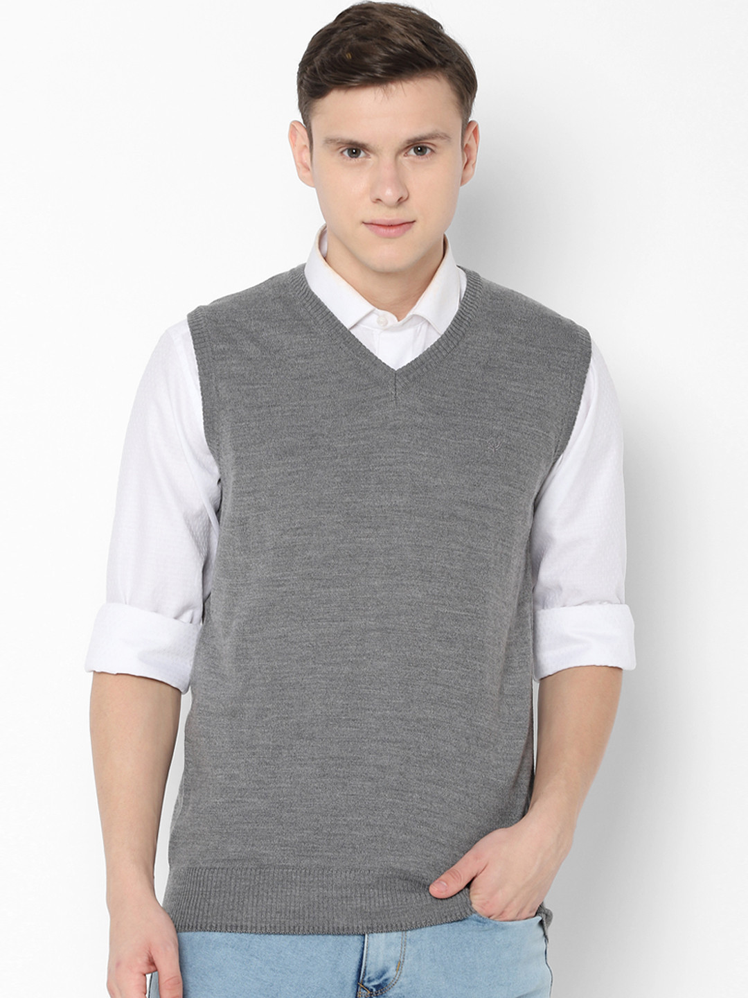 Men's Grey Solid Sweater