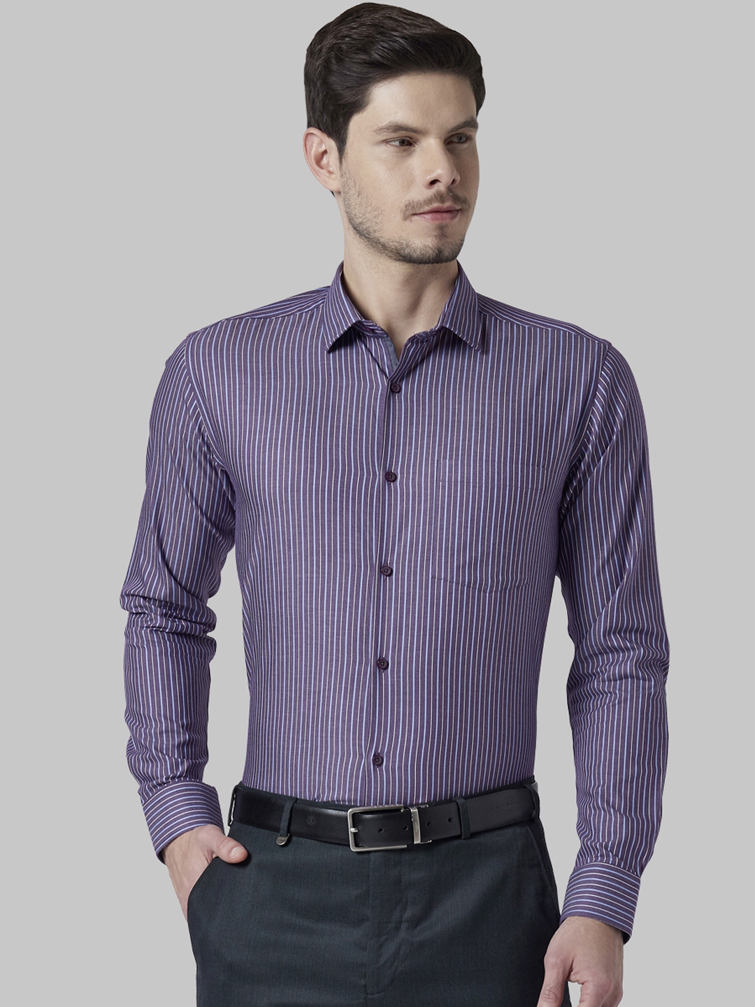 Buy Park Avenue Men Violet Slim Fit Striped Formal Shirt - Shirts for ...