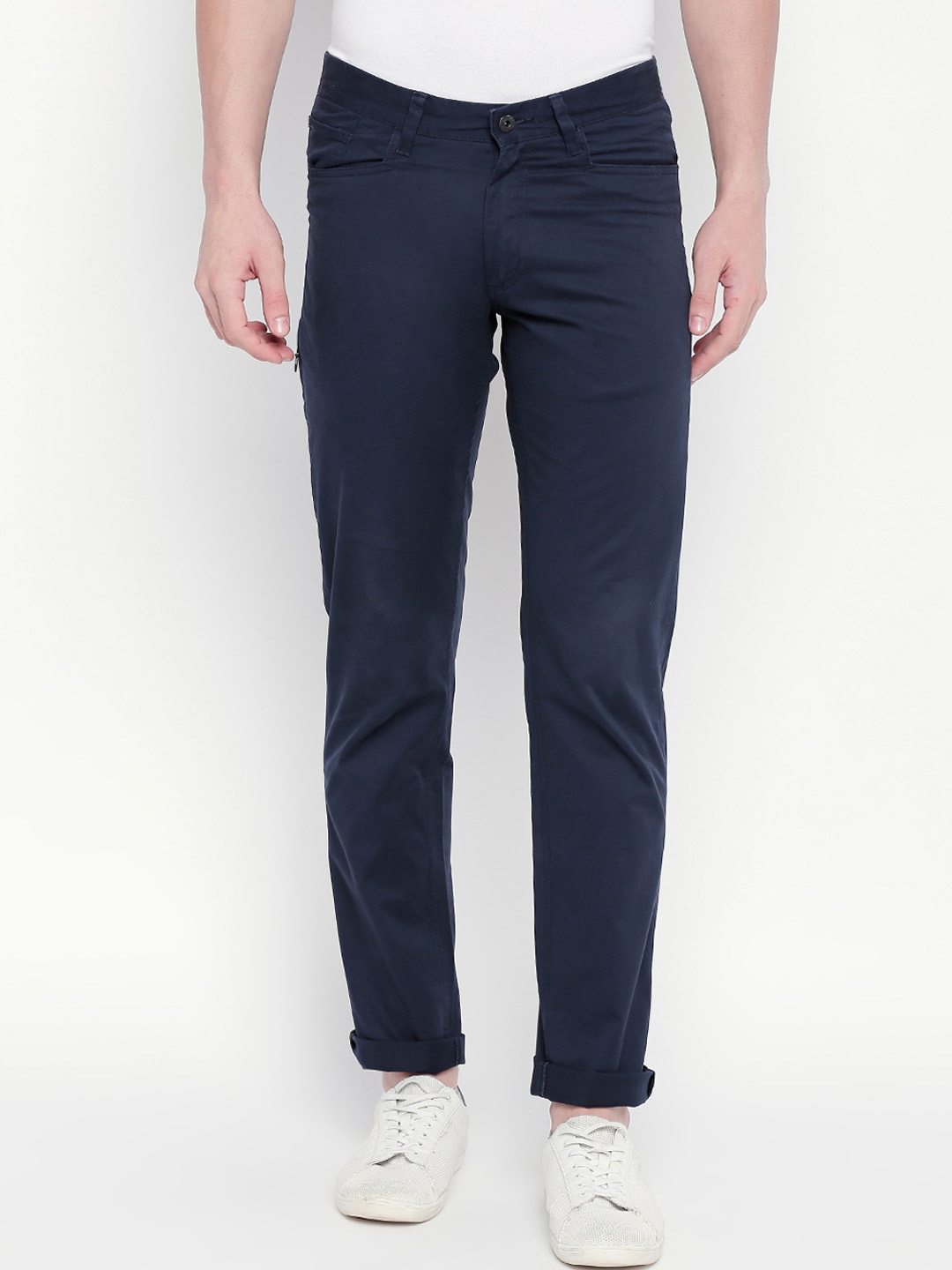 Buy Kenneth Cole Men Navy Blue Smart Regular Fit Solid Regular Trousers ...