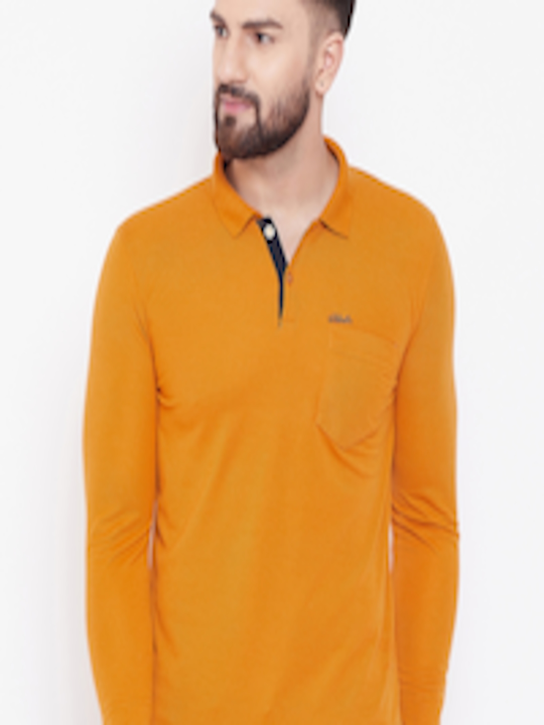 Buy Adobe Men Mustard Yellow Solid Polo Collar T Shirt - Tshirts for ...