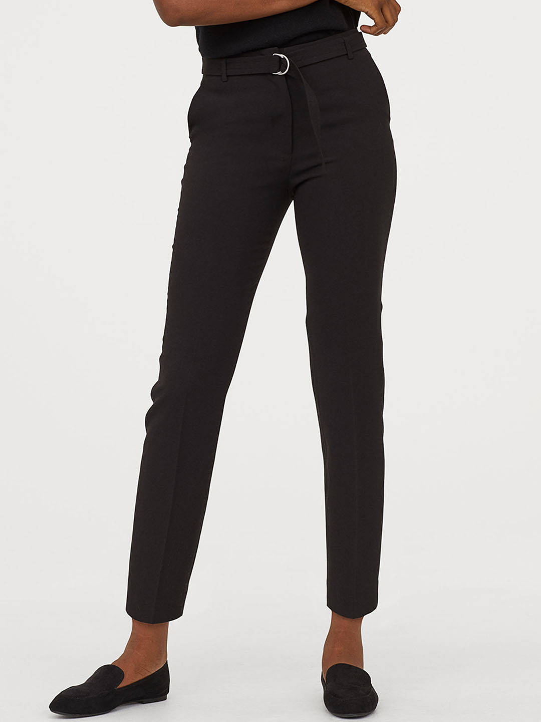 Buy H&M Women Black Solid Ankle Length Trousers Trousers for Women