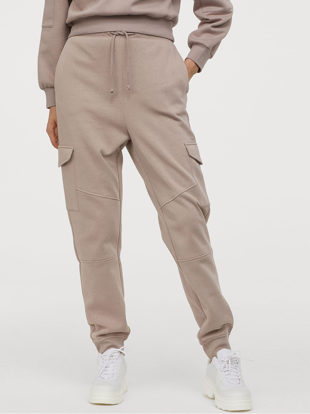 Buy H&M Women Beige Solid Sweatpants With Leg Pockets Trousers for