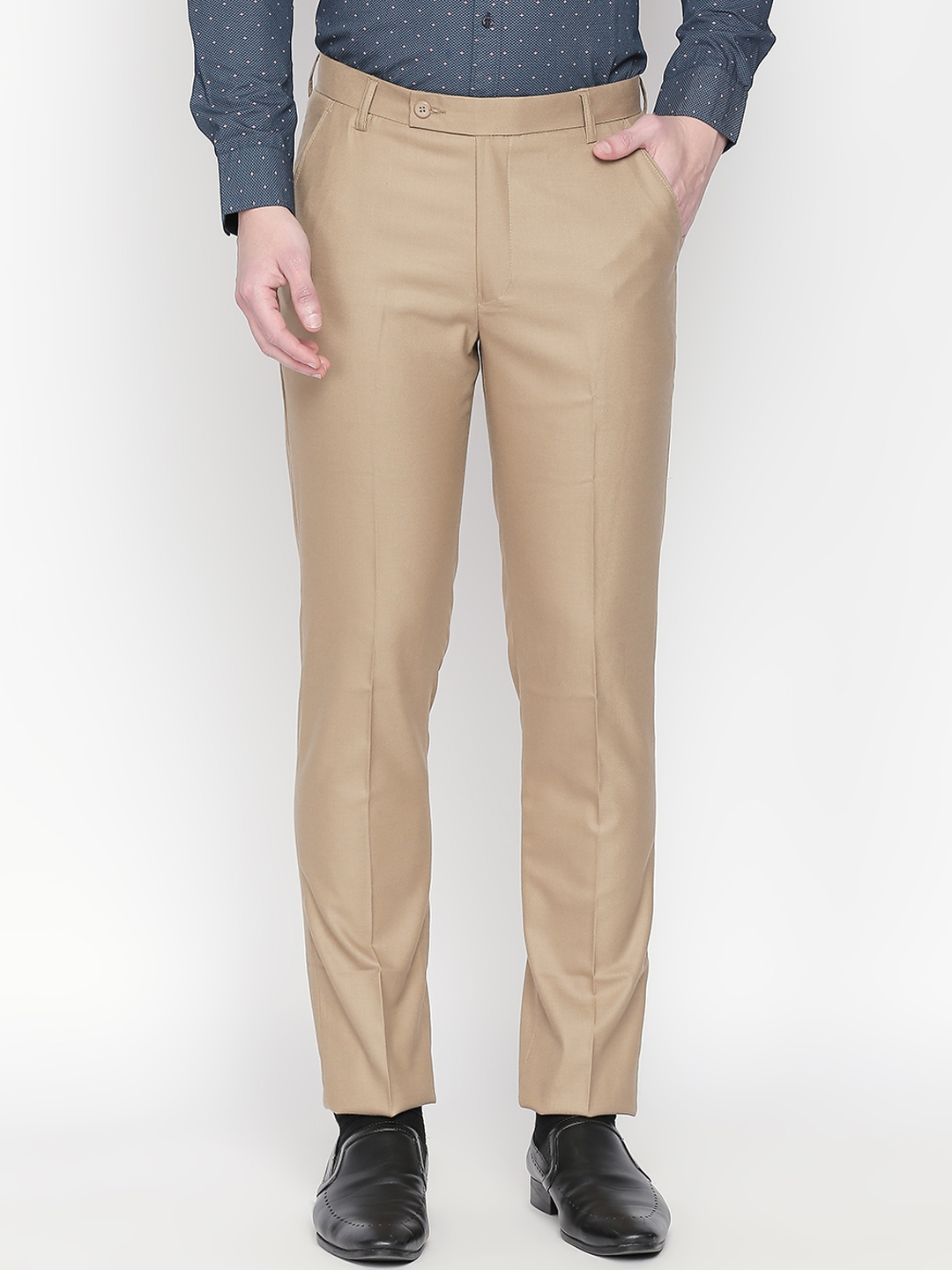 Buy Solemio Men Beige Slim Fit Solid Formal Trousers - Trousers for Men ...