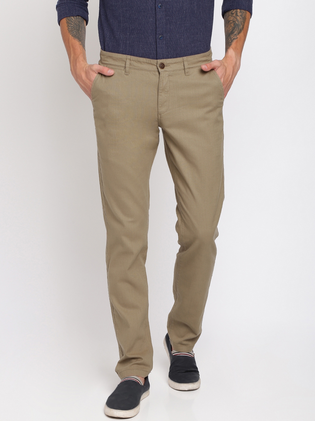 Buy Crocodile Men Khaki Slim Fit Solid Regular Trousers - Trousers for ...