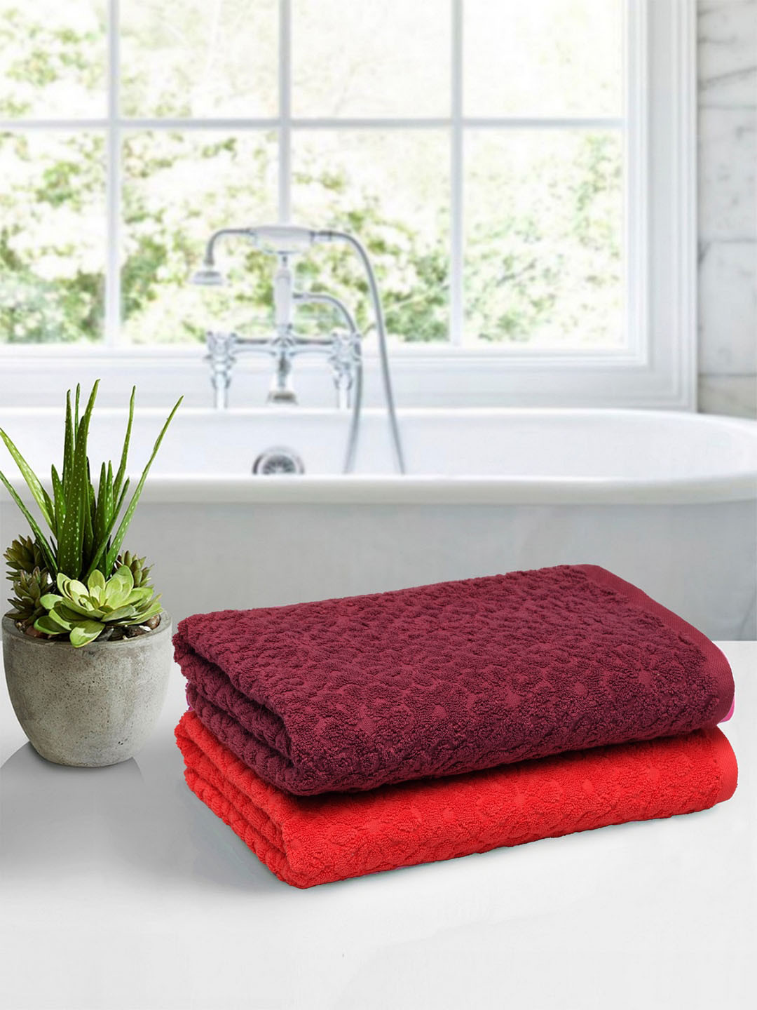 Buy MYTRIDENT Set Of 2 Maroon Red Solid 600GSM Luxury Collection Bath Towels Towel Set for