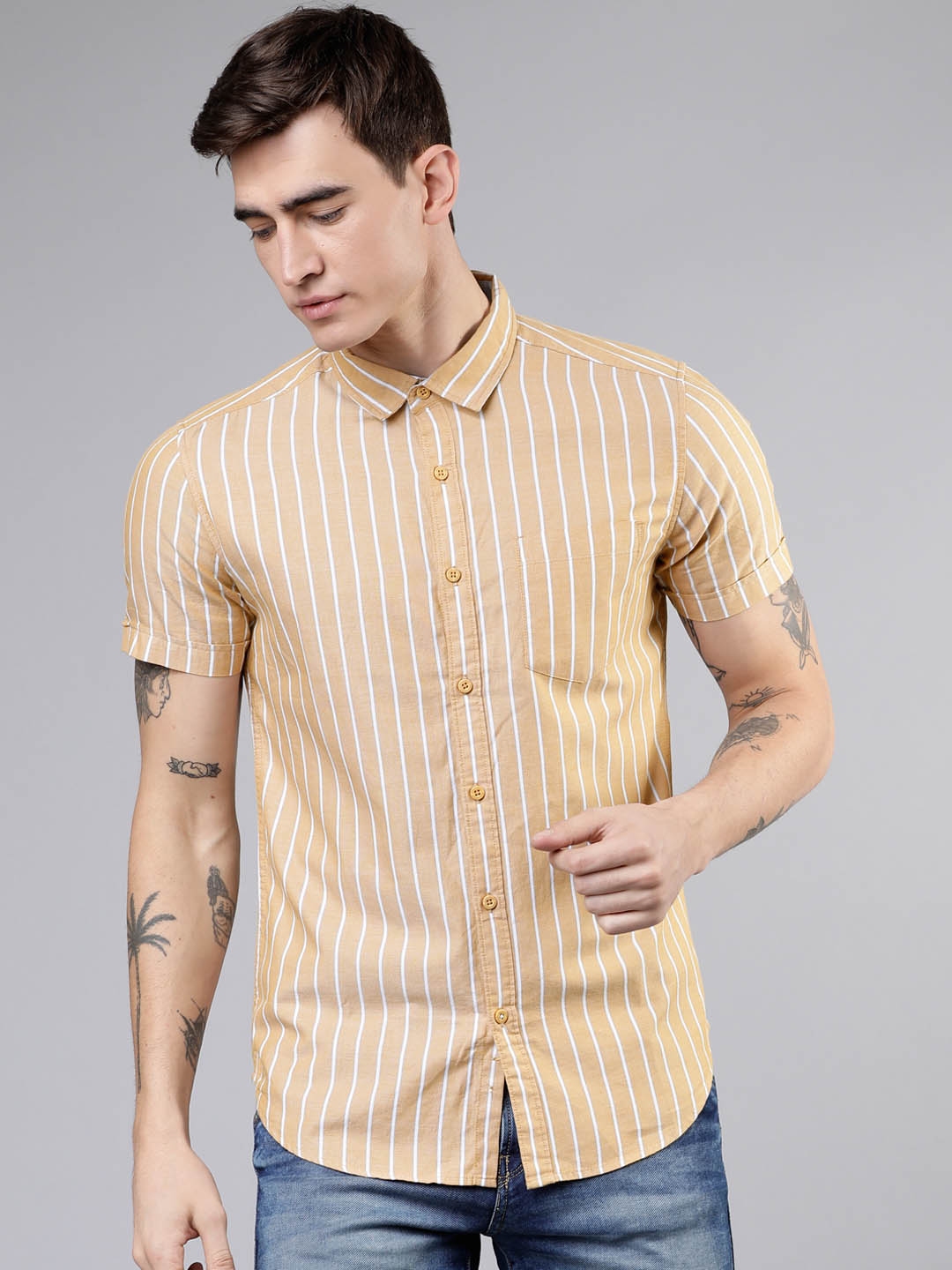 khaki with white shirt