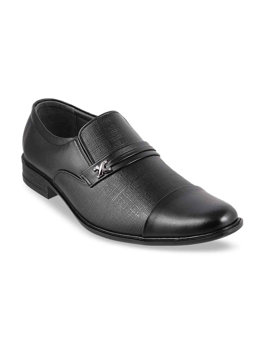 Buy Mochi Men Black Textured Formal Leather Slip Ons - Formal Shoes for ...