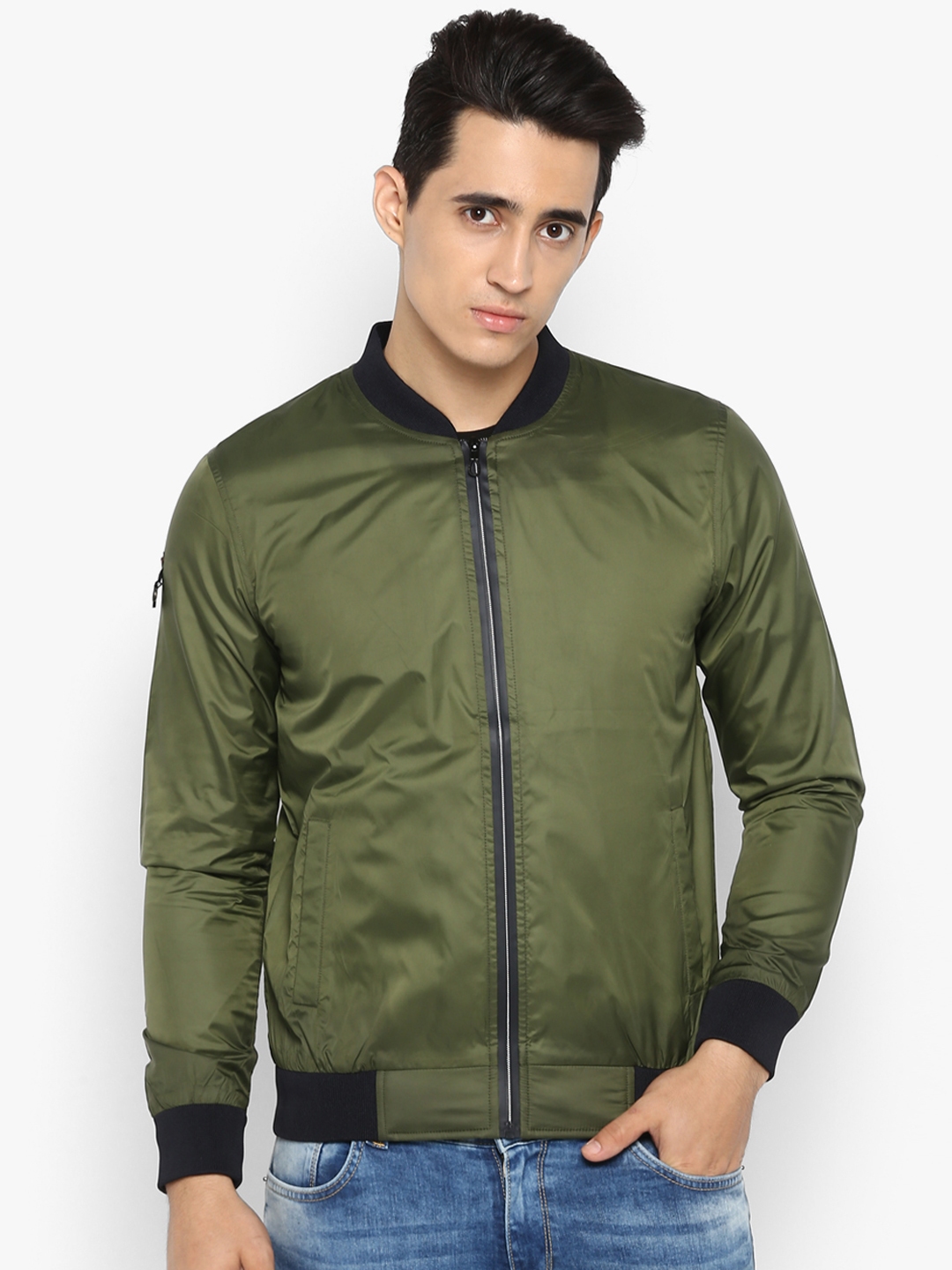 Buy SPYKAR Men Olive Green Solid Bomber Jacket - Jackets for Men ...