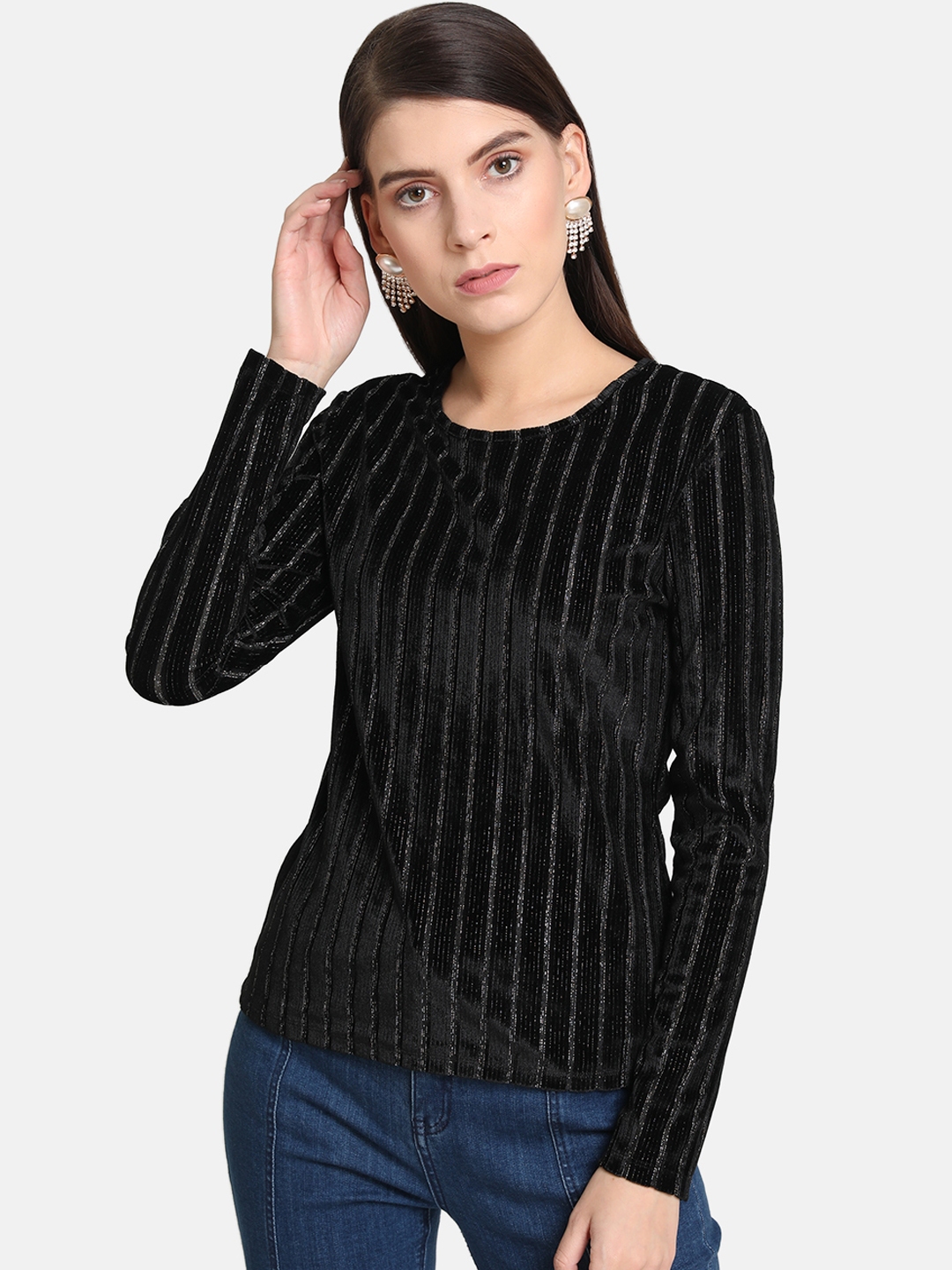 Buy Kazo Women Black Velour Lurex Top - Tops for Women 11107892 | Myntra