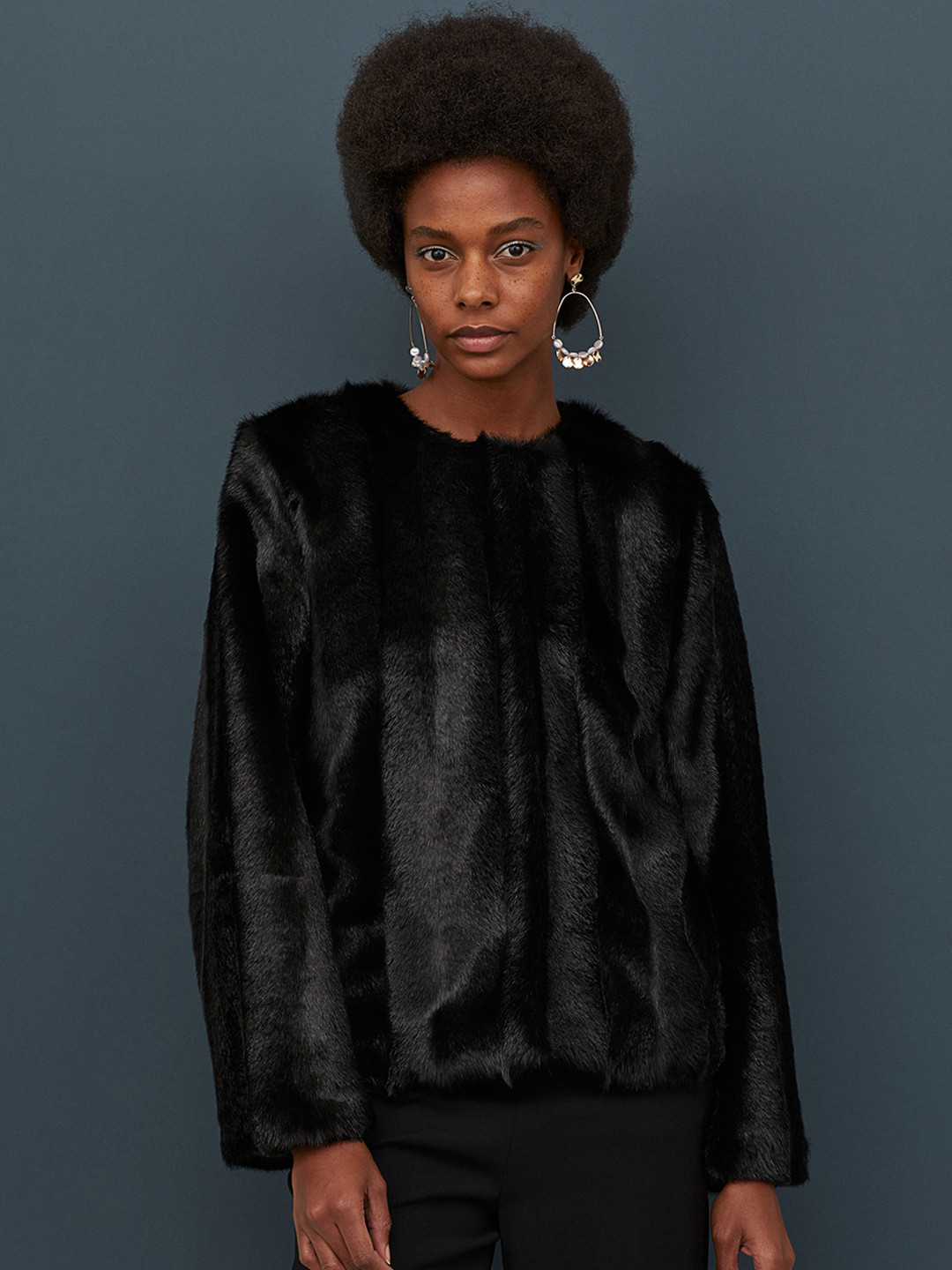 Buy H&M Women Black Solid Faux Fur Jacket Jackets for Women 11144516