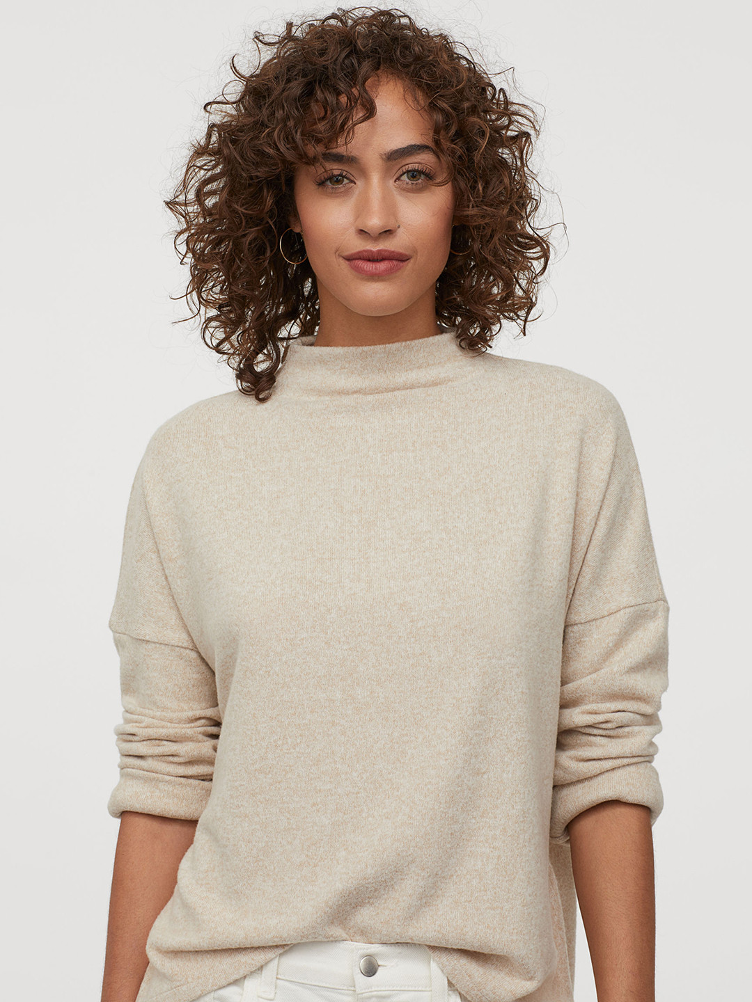 Buy H&M Women Beige Solid Fine Knit Top Sweaters for Women 11144654