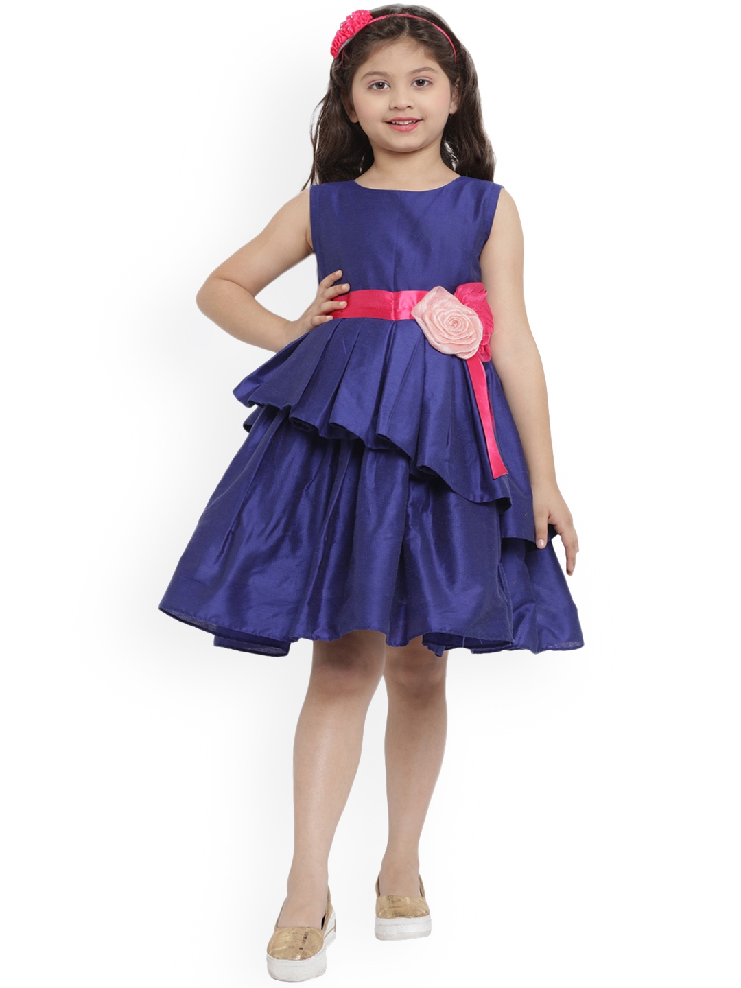 Buy Bitiya By Bhama Girls Blue Solid Fit And Flare Dress - Dresses for ...