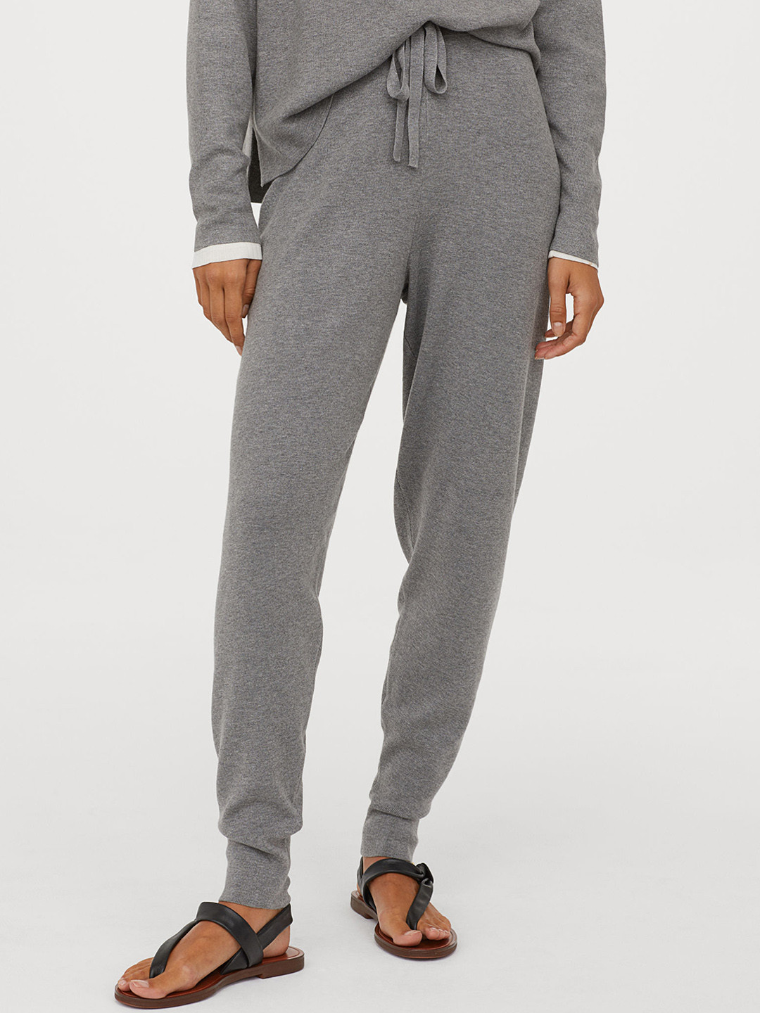 Buy H&M Women Grey Solid Fine Knit Joggers Trousers for Women