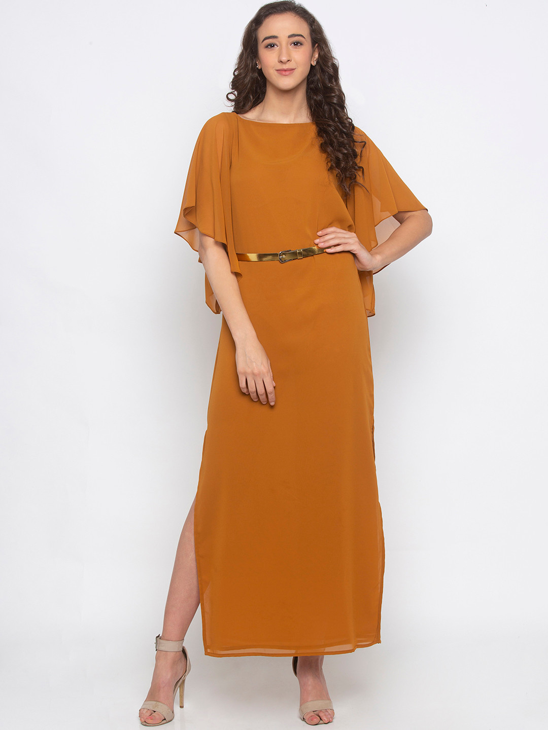 Buy Iti Women Mustard Yellow Solid Ruffle Maxi Dress Dresses for