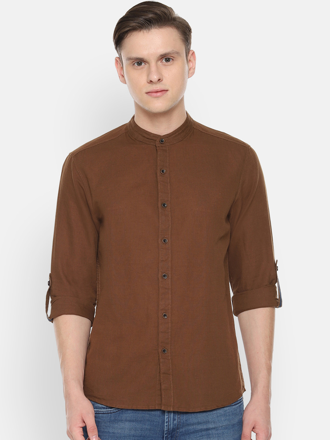 Buy People Men Brown Custom Regular Fit Solid Casual Shirt Shirts for
